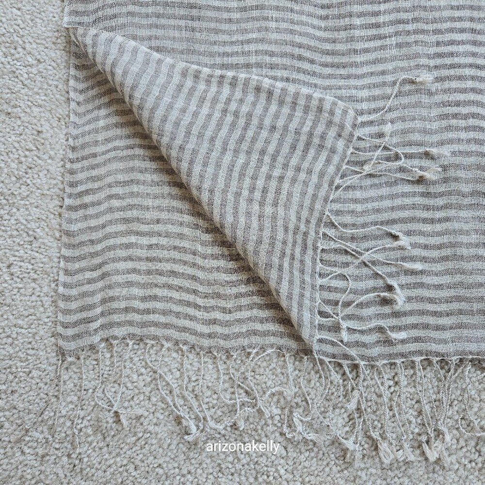 Linen Scarf Tan & Brown Stripe - Picture 1 of 7